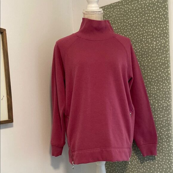 Athleta Dusty Rose Cozy Karma Side Zip Funnel Neck Sweatshirt Size Medium - Picture 1 of 9
